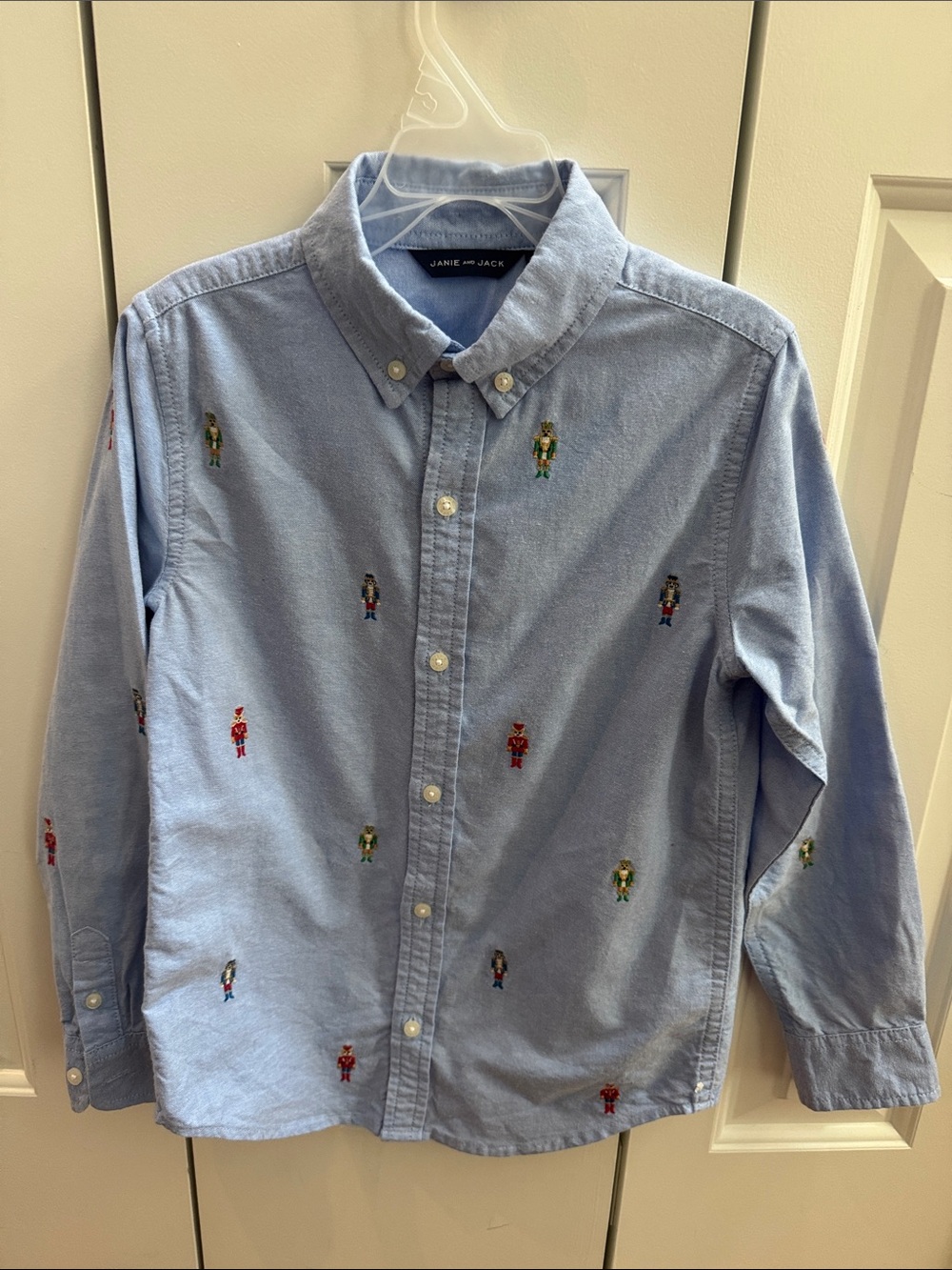 Janie and Jack Light Blue Embroidered Soldier Button-Down Shirt